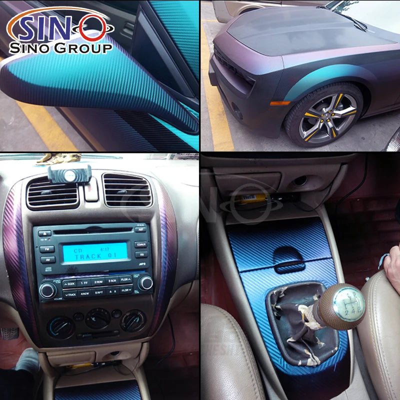 CCF-04 Chameleon Steel Blue to Purple  Long Durability Recoverable 3D Carbon Fiber Decorative Car Vinyl Wrap
