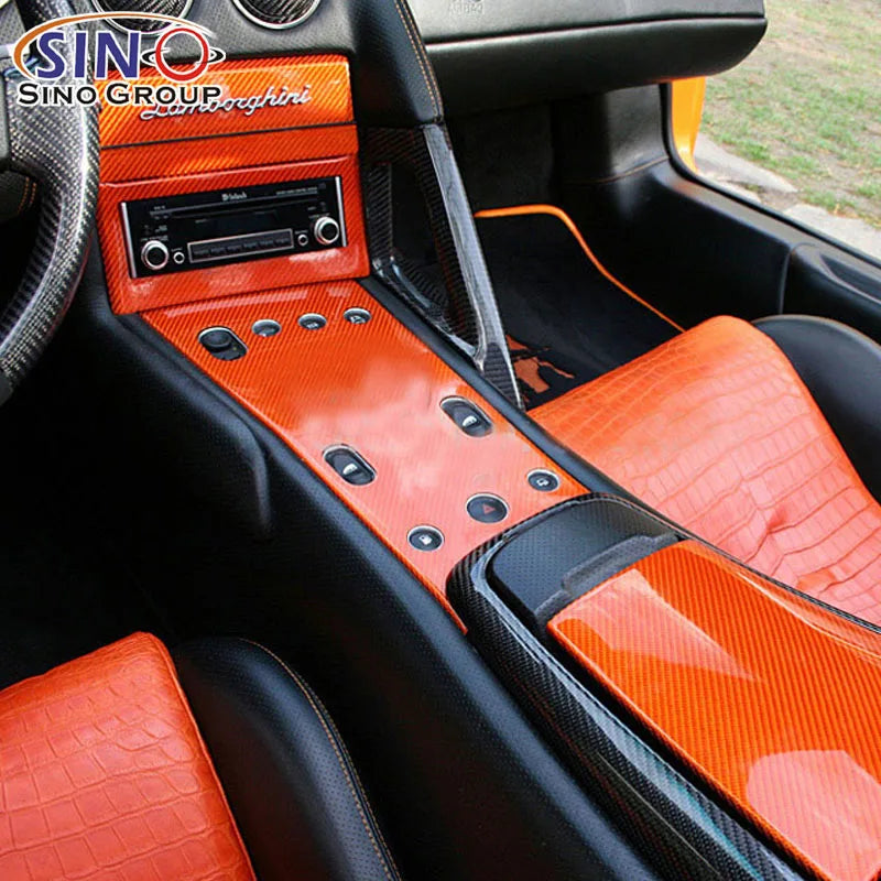 4DCF Car Modification Outdoor Durability 1-3 Years Air Release Glossy Orange Color 4D Carbon Fiber Vinyl Roll