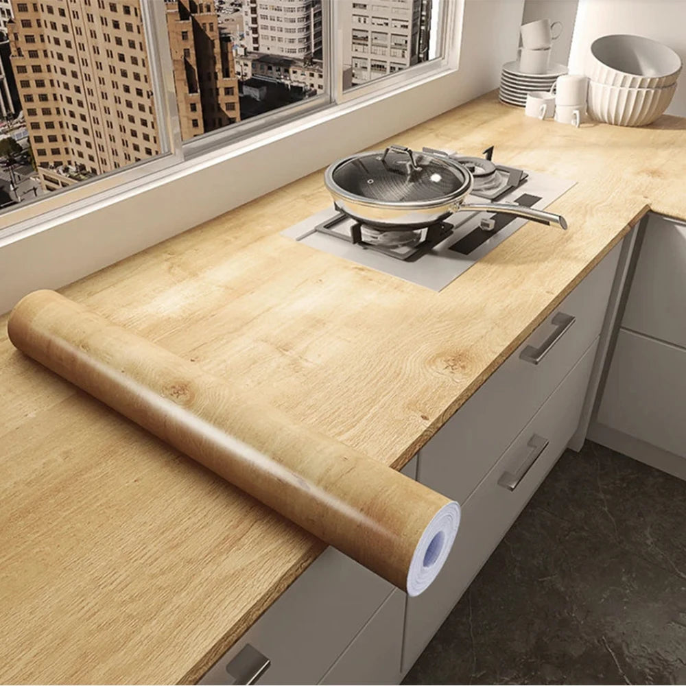 Vinyl adhesive furniture white wood, 55cmx3m self-adhesive wallpaper, contact adhesive paper for countertop decoration, furnitur